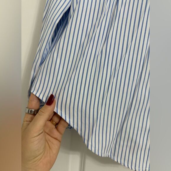 Zara Women's Blue and White Striped Button Down Shirt - Picture 3 of 8